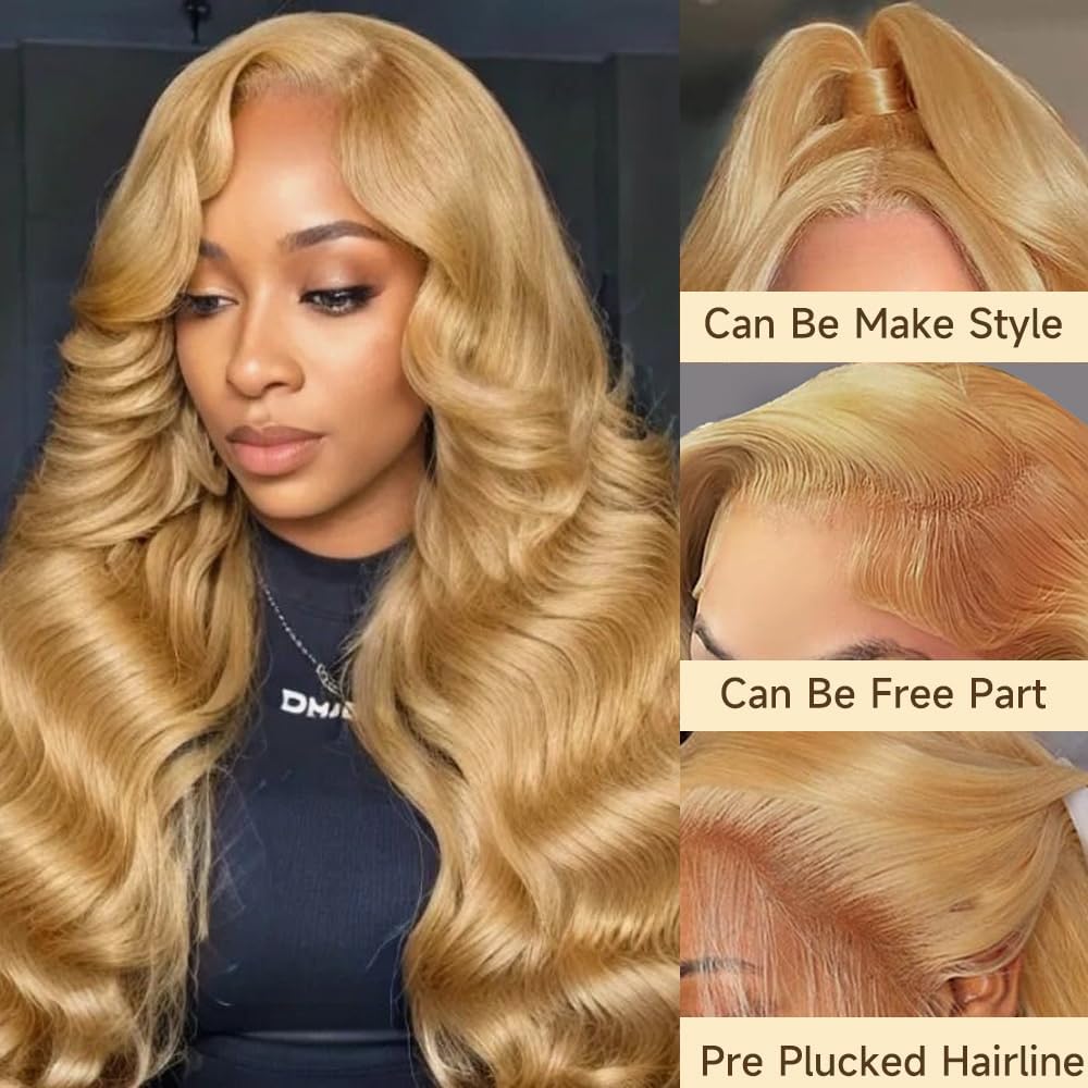 Honey Blonde #27 Body Wave Human Hair Wigs Pre Plucked Lace Front Wig-Zlike