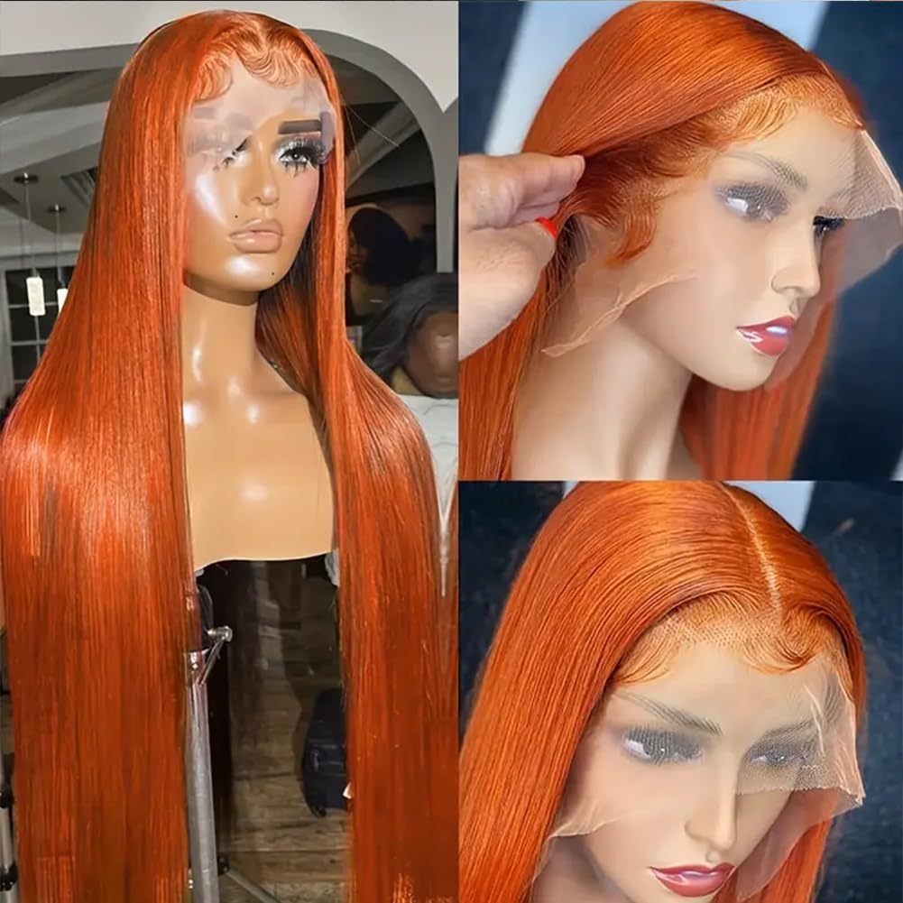 Zlike Orange #350 Sliky Straight 13x4 Lace Frontal Wigs Pre Plucked For Women