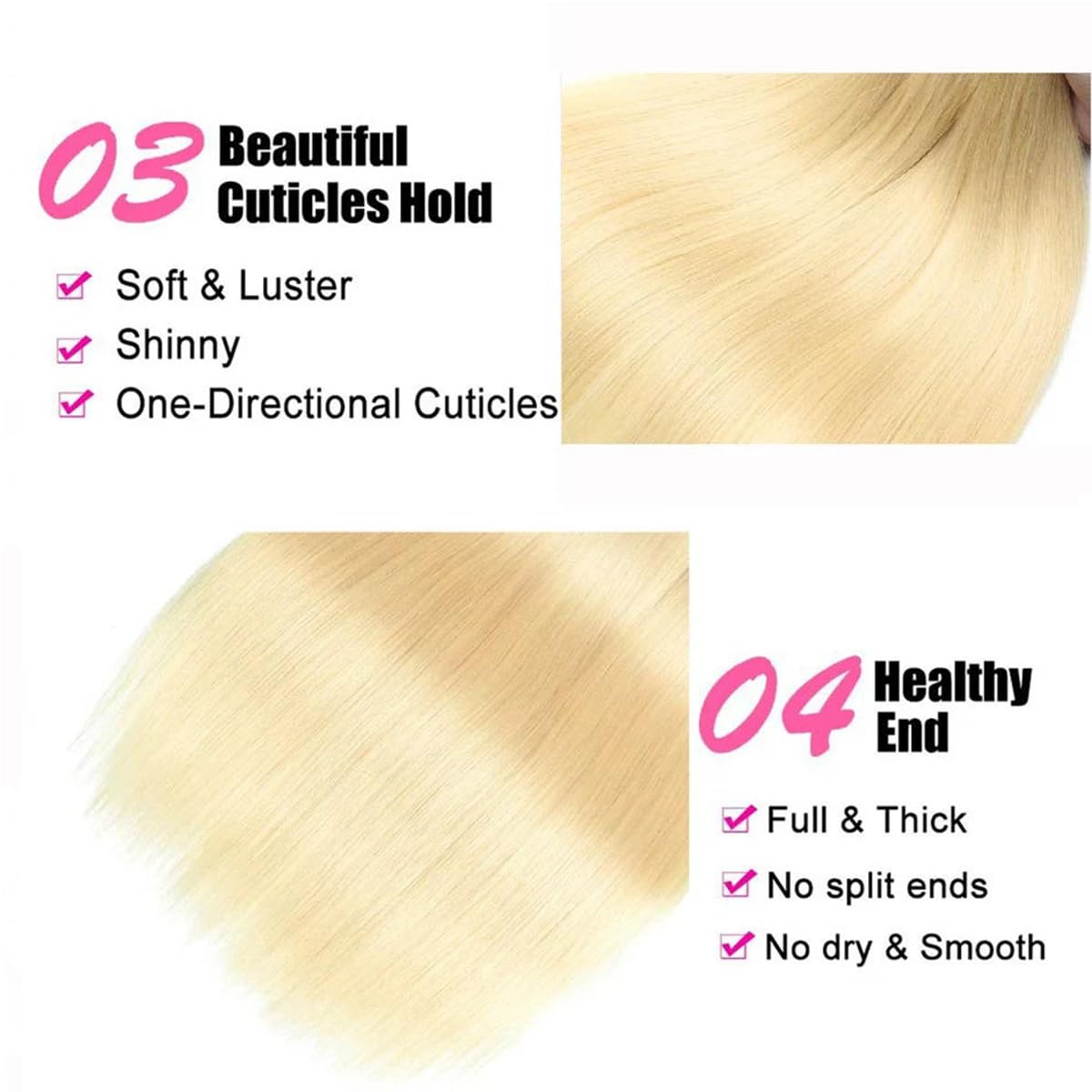 613# Blonde with Free Part Remy Human Hair Silky Straight 3Bundles with 13x4 Lace Frontal-Zlike