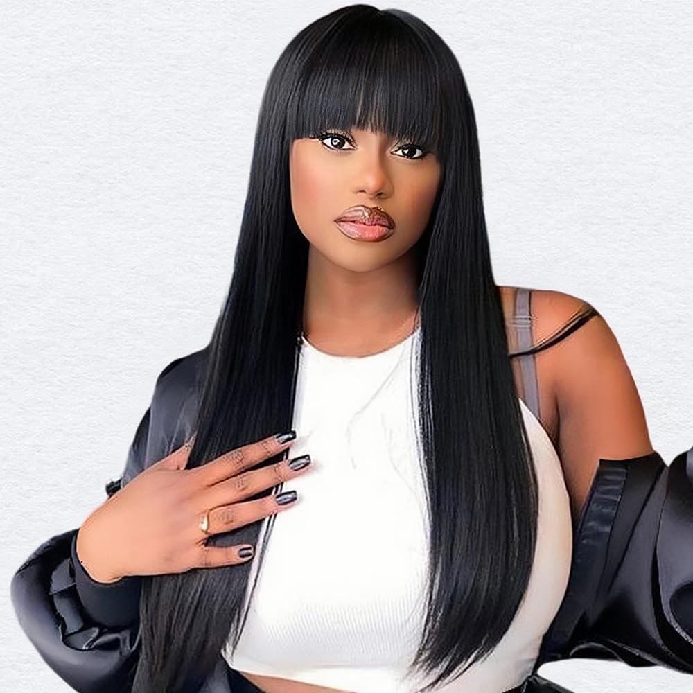 $189=2 Wigs | Bone Straight Wig With Bangs Natural Color Glueless Human Hair Wigs Flash Sale