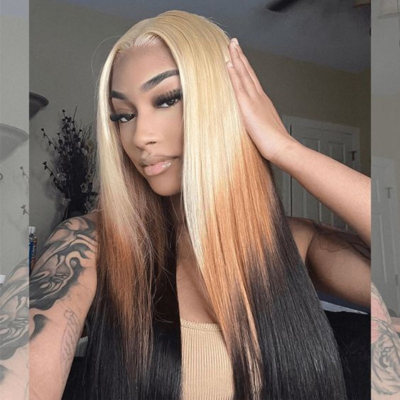 360 Lace Blonde Black Lace Front Wig 613 Blonde Colored Body Wave Straight Human Hair Wigs Pre Plucked