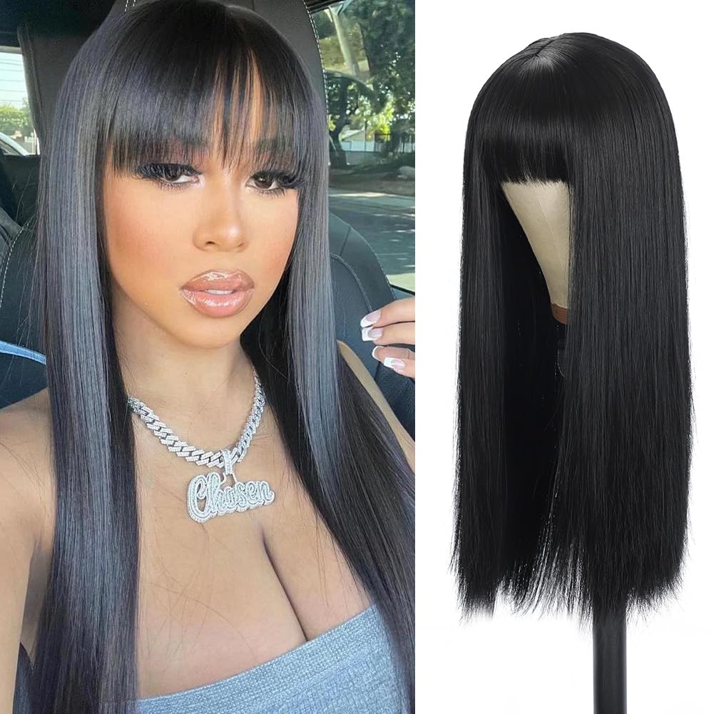 $189=2 Wigs | Bone Straight Wig With Bangs Natural Color Glueless Human Hair Wigs Flash Sale