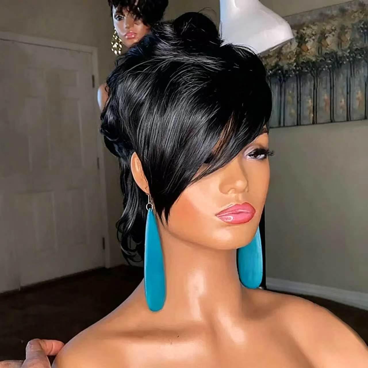 Zlike 80s 90s Mullet Pixie Cut Human Hair Wig For Black Women Curly Short Glueless Full Machine-Made Wig