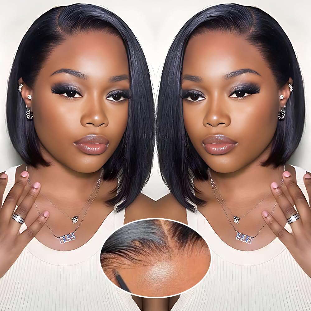 Silky Straight Wear Go Glueless Lace Wigs Short Bob Wig Pre Cut 5x5 HD Lace Closure Wigs