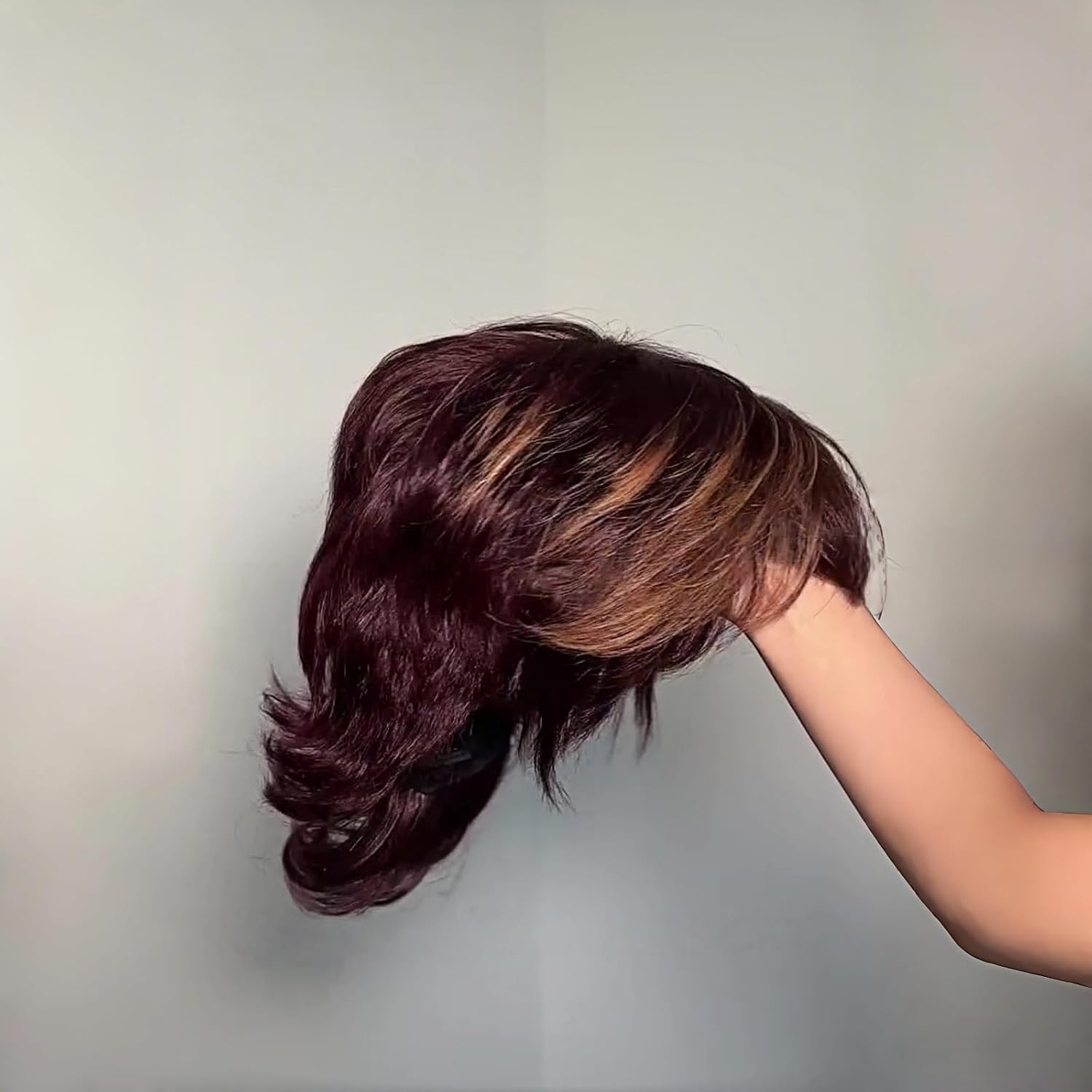 Zlike Brown & 33 Shaggy Mullet Pixie Cut Wig with Bangs Brazilian Virgin Human Hair Glueless Machine-Made Ready-to-Wear Wig