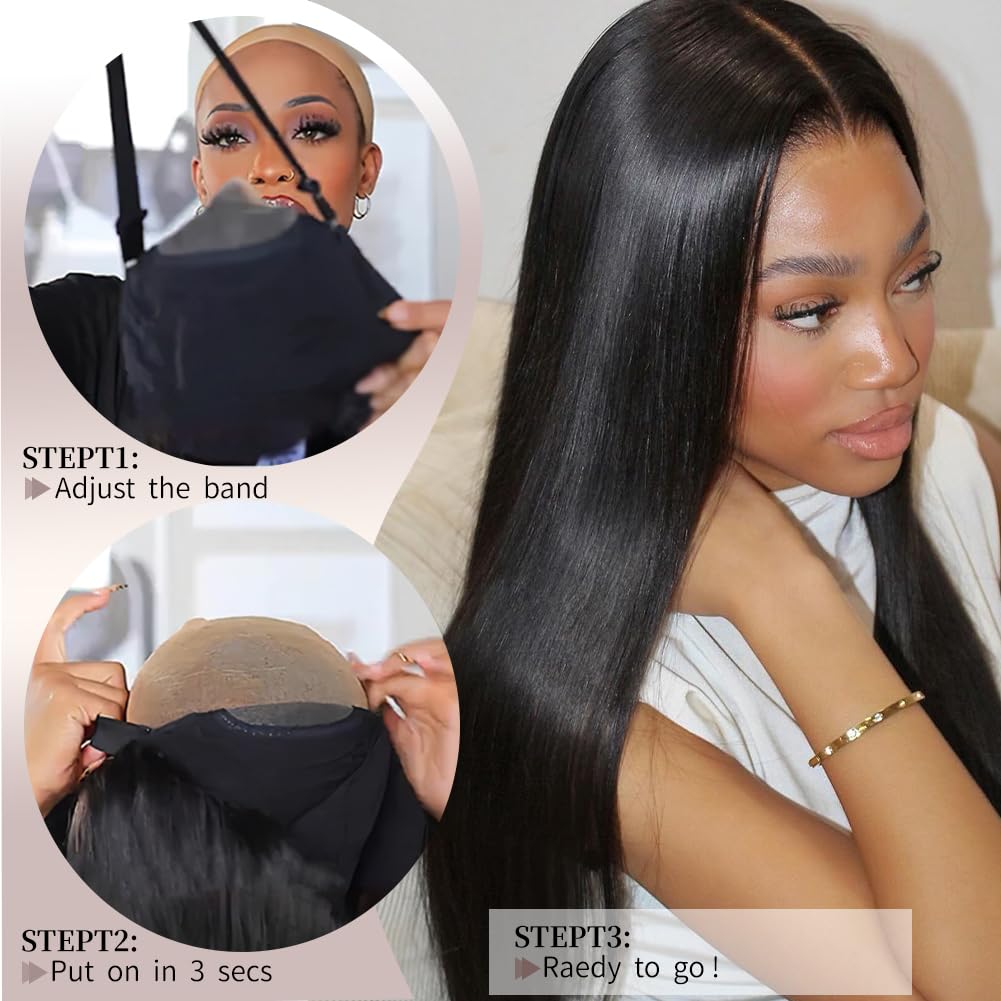 Put On And Go Glueless Silky Straight HD Lace Closure Wig Pre Cut Human Hair Wigs Natural Hairline