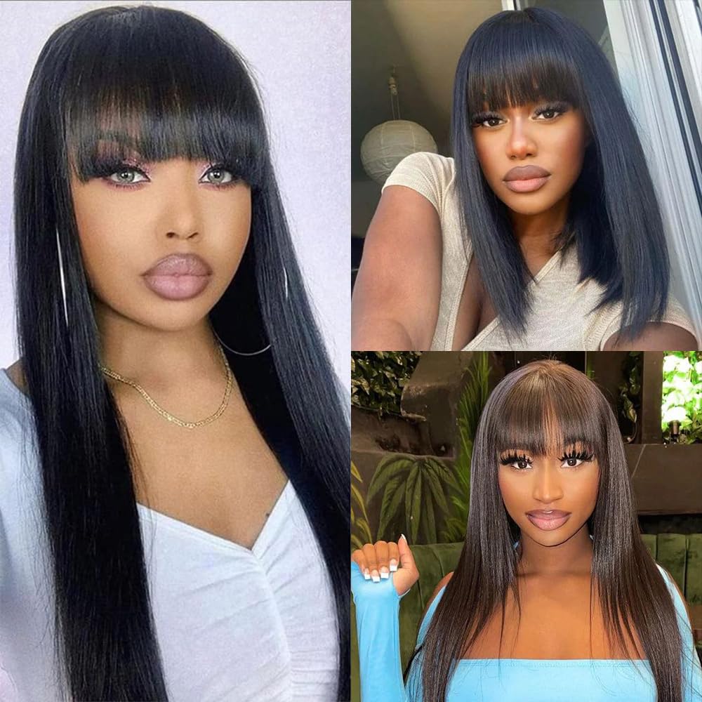 $189=2 Wigs | Bone Straight Wig With Bangs Natural Color Glueless Human Hair Wigs Flash Sale