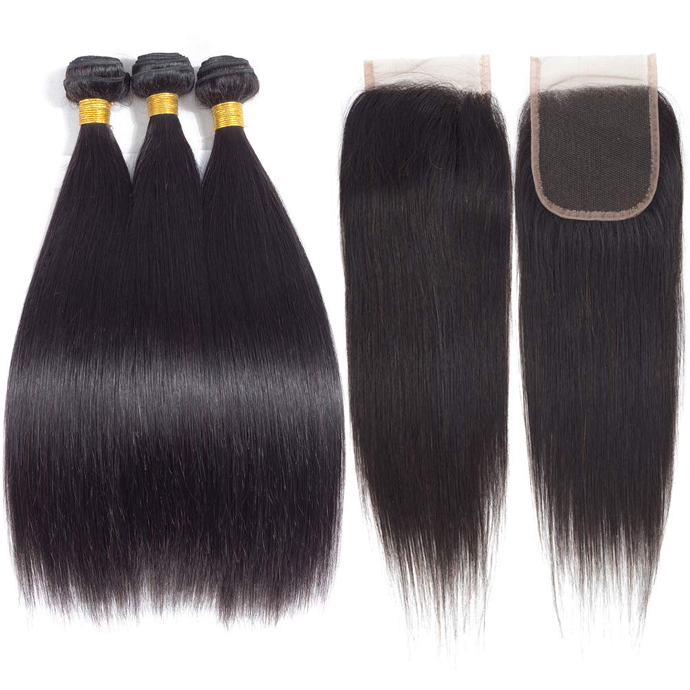 Straight Hair 4 Bundles with 4x4 Lace Closure 100% Unprocessed Human Hair-Zlike