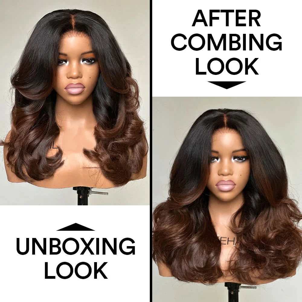 Zlike 300% Density Heavy Layered Cut Ombre Brown Colored Glueless Lace Wig
