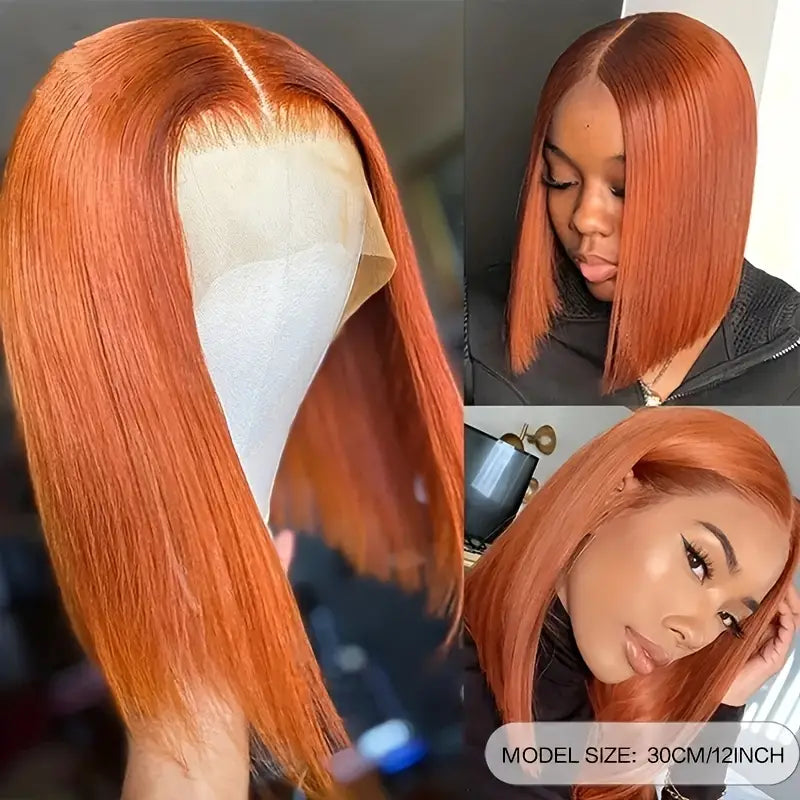 Short Orange Straight Bob Wig 13*4/4*4 Human Hair Lace Front Bob Wigs-Zlike