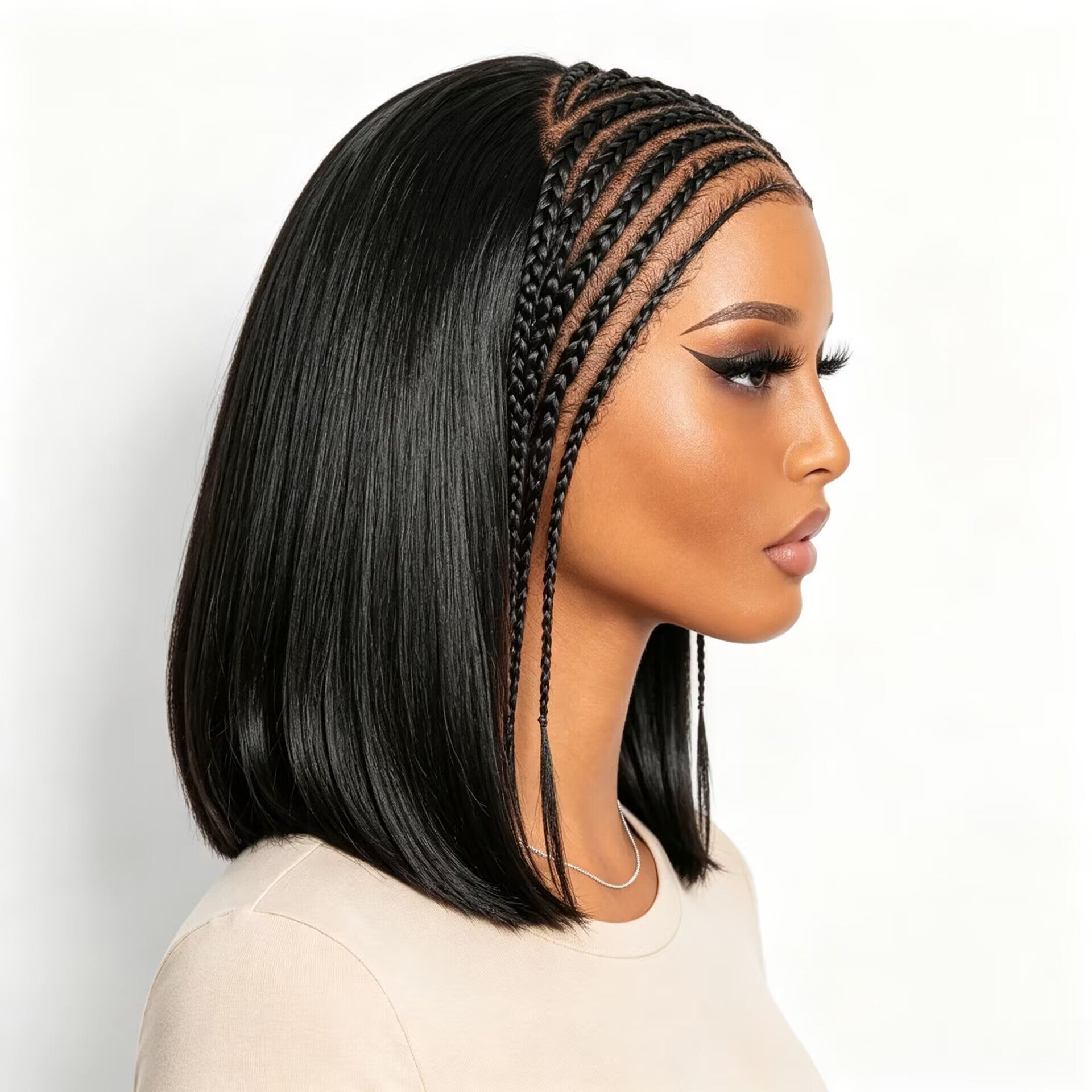 Zlike Cornrow Braided Straight Bob Wig 13x4 Lace Front Glueless Human Hair Wig