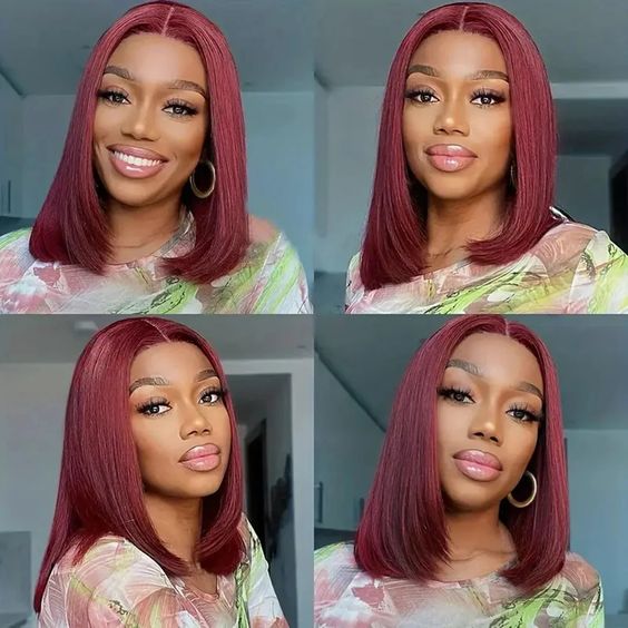 $129 = 2 Wigs | 10Inch 99J Straight Bob 13X4 Lace Front Wig + Glueless Wear & Go Straight Wig With Bangs