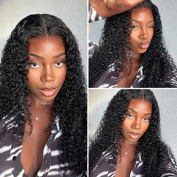 Pre Bleached Kinky Curly Transparent Lace Closure Wig Glueless 100% Human Hair Wigs High Density