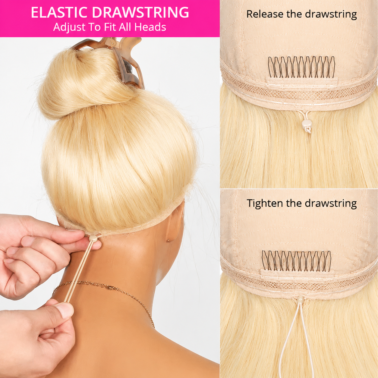 Zlike 613 Blonde Body Wave Drawstring Wigs with Dark Roots Glueless 13x4 Transparent Lace Human Hair Wigs
