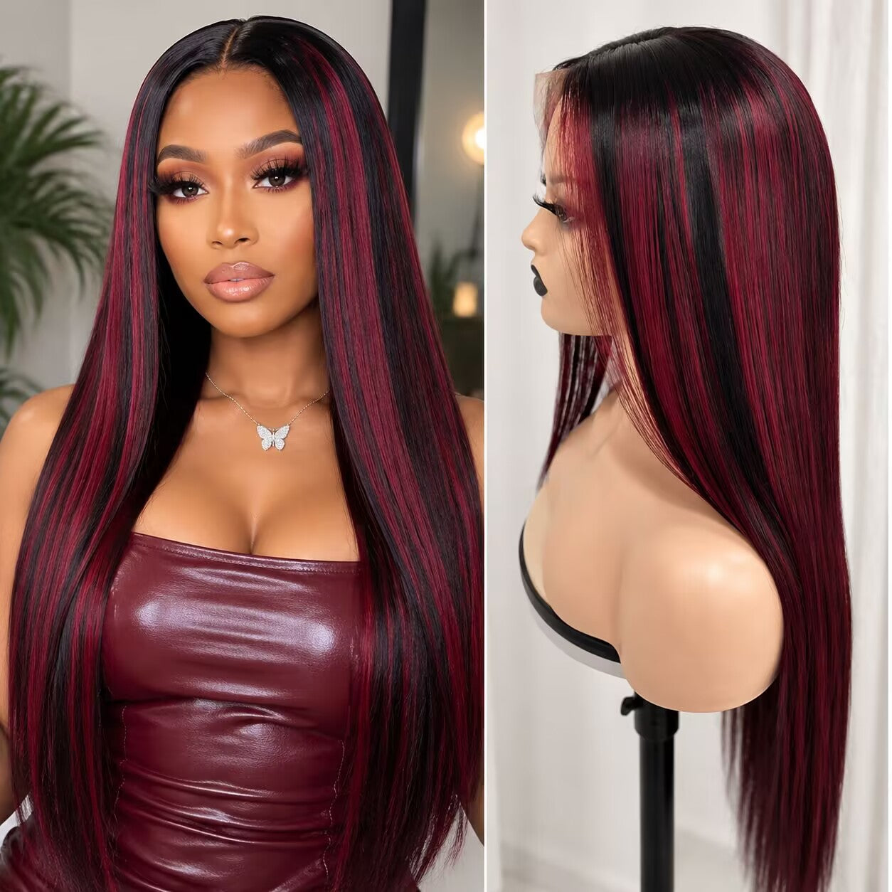 Zlike Pink Highlight 99J Piano Color Body Wave Human Hair Wig 13x6 Lace Front Drawstring Glueless Wig