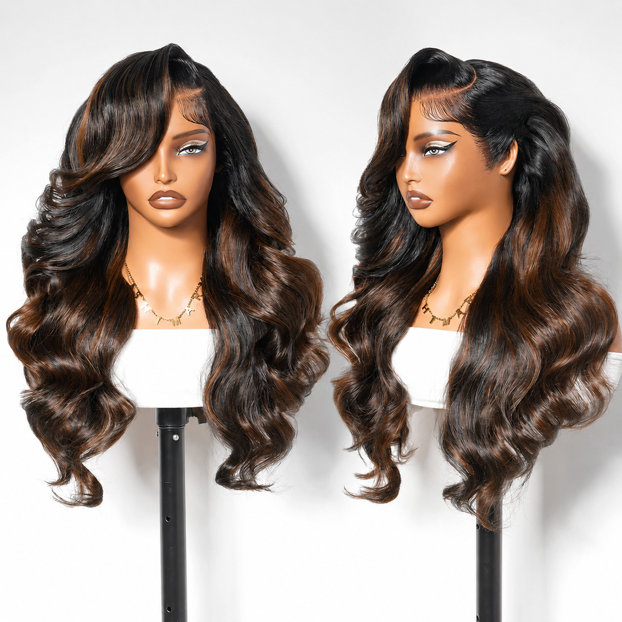 Zlike Balayage Brown Highlight Feathered Layer 13x6 Lace Front Wigs Glueless Pull & Go Pre-Styled Human Hair Wigs