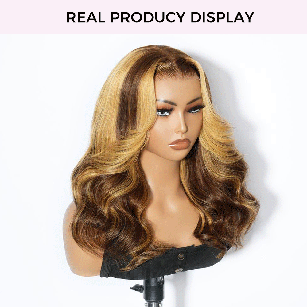 Zlike 7x5 Transparent Lace Glueless Wigs Virgin Human Hair Layer Bouncy Curls Wigs Custom Blonde Highlight Color