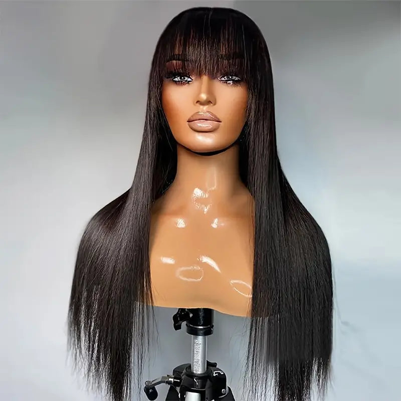 169=2 Wigs Bone Straight Wig With Bangs Natural Color Glueless Human Hair Wigs Flash Sale