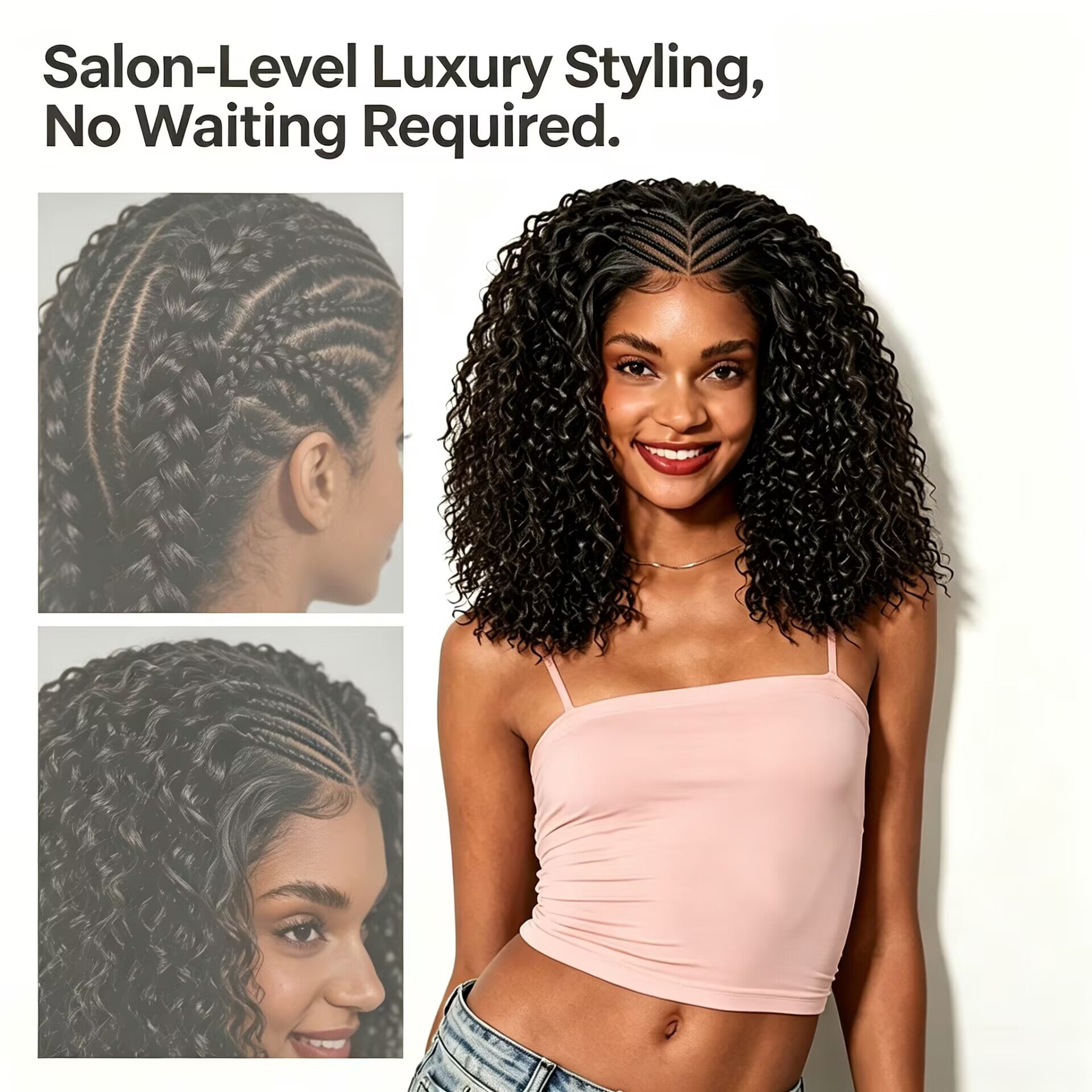 Zlike 13x6 Lace Front Cornrow Top Braided Wig Pre-Cut Glueless Human Hair Wig Natural Black
