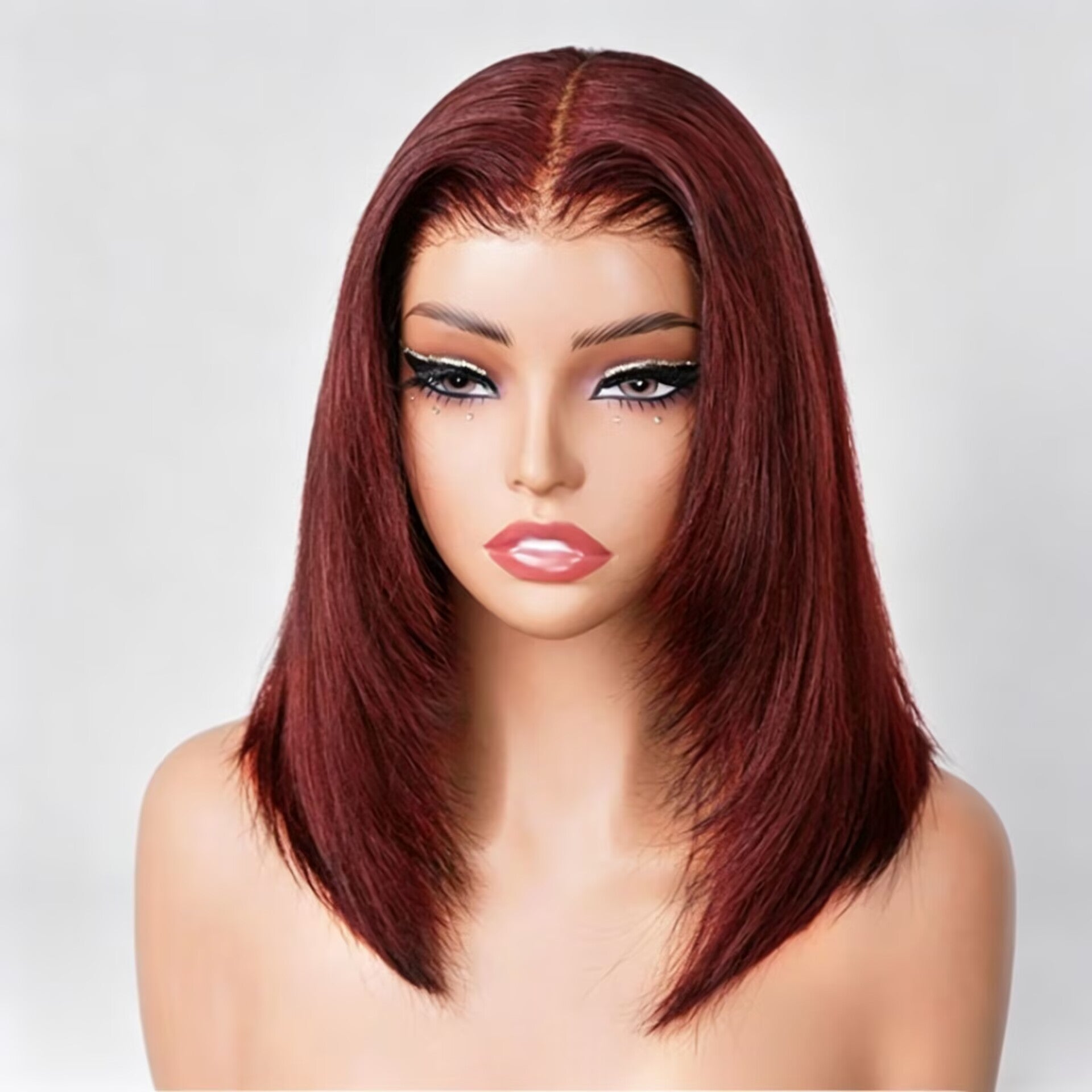 Zlike Layered Yaki Straight Reddish Brown Glueless Wear Go Drawstring Wig Natural Salon Finish
