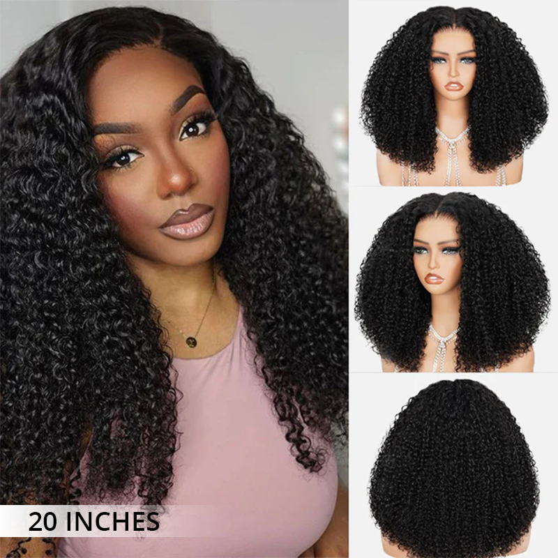 Thick Fluffy Human Hair Lace Closure Wigs Afro Curly Transparent Lace Wig For Black Women