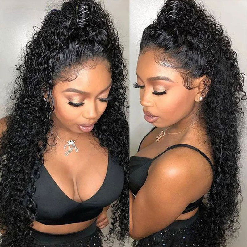 Glueless Kinky Curly Invisi-Band 360 Lace Frontal Bleached Knots Human Hair Wigs With Baby Hair