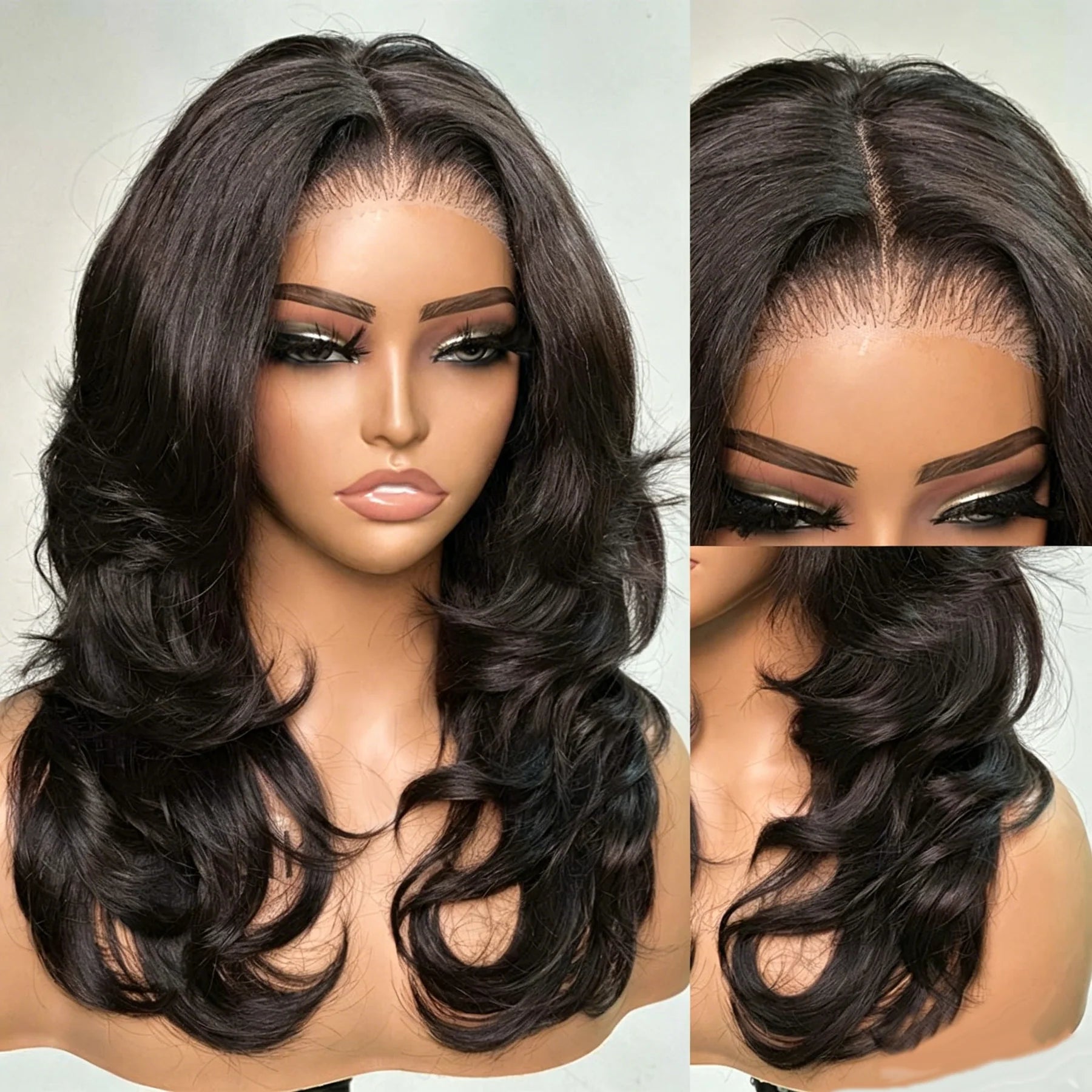 Zlike 250% Density Ombre Brown Curtain Bangs And Layered Cut Design Glueless Lace Wig