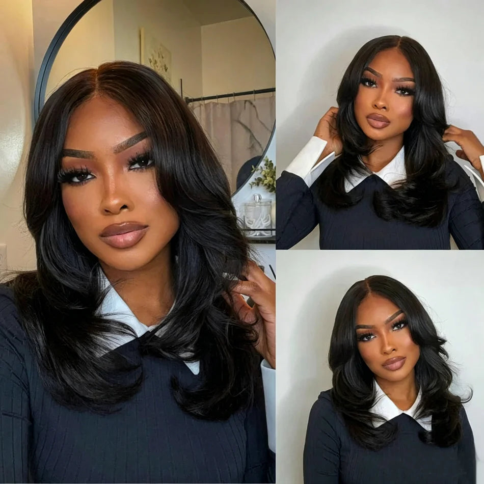 Zlike 250% Density Ombre Brown Curtain Bangs And Layered Cut Design Glueless Lace Wig
