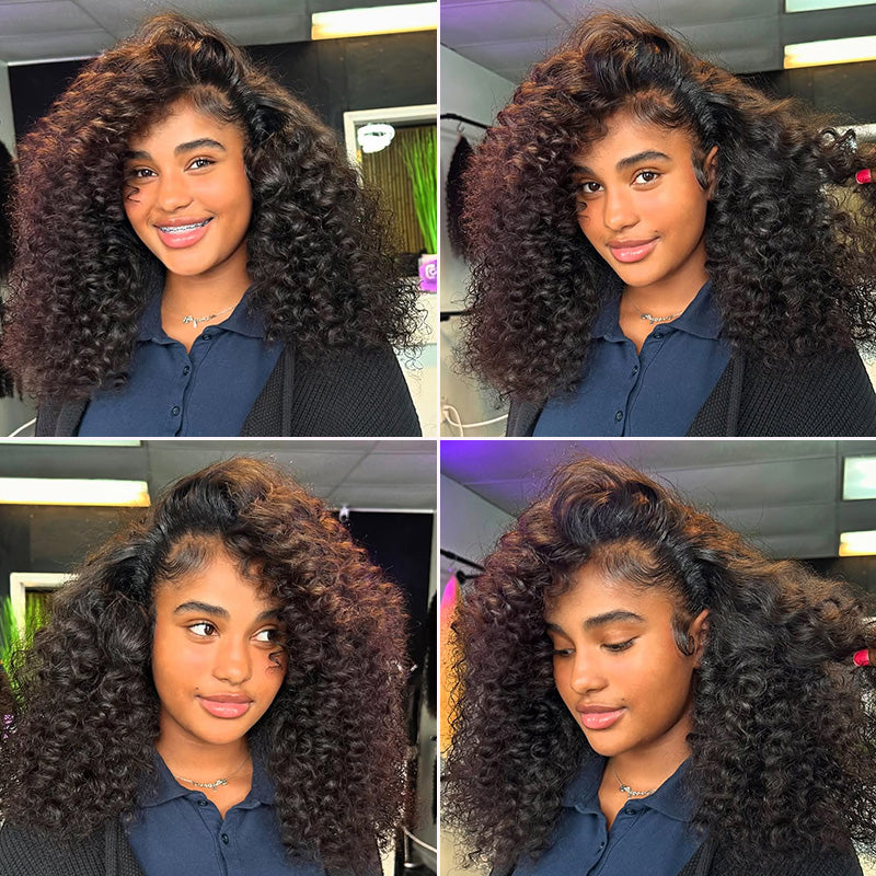 Super Bouncy Deep Curly Lace Wig Bleached Knots Human Hair 250% Density Transparent Lace Closure Wigs