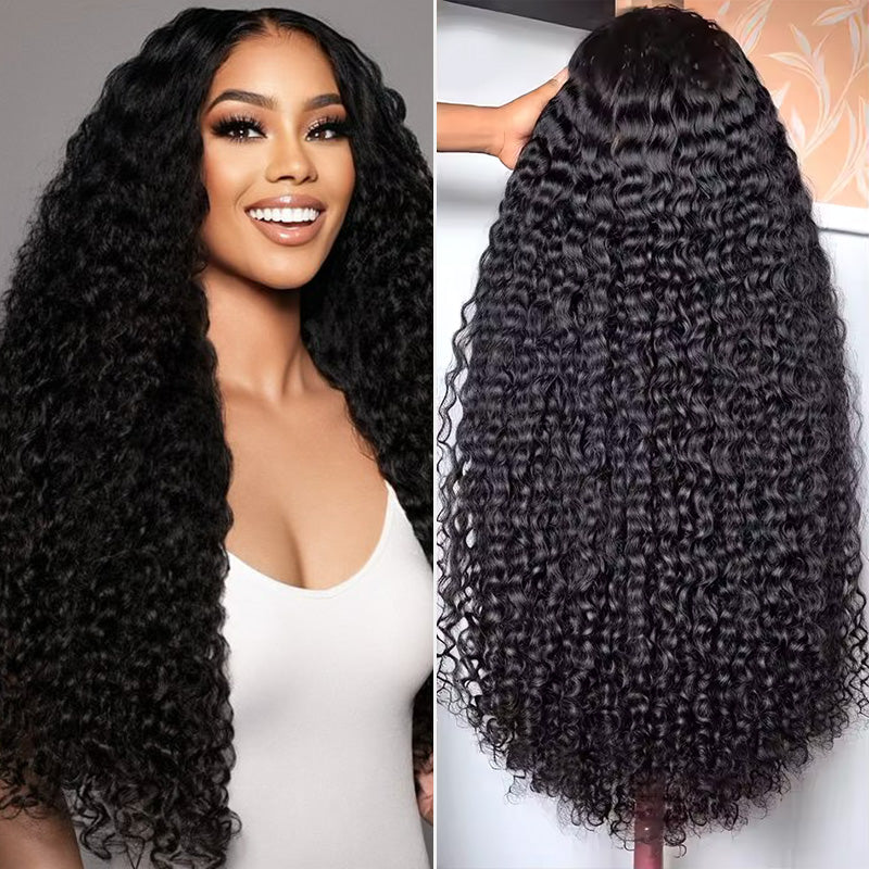 300% Density Deep Curly Transparent Lace Front Wigs Thick Fluffy Virgin Human Hair Wigs