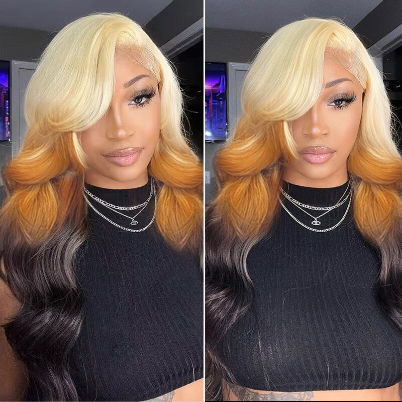 180% Density Ombre 613 Blonde Lace Wig Pre Plucked Transparent Lace Front Wigs