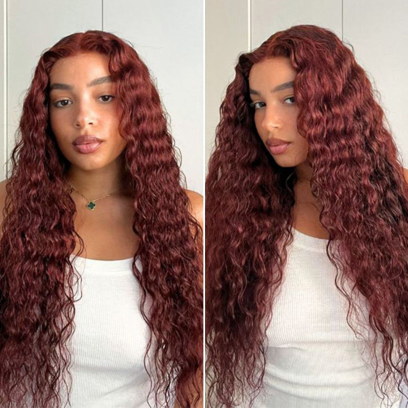 Pre Plucked Reddish Brown #33 Water Wave Transparent Lace Front Wig Human Hair Wigs For Women