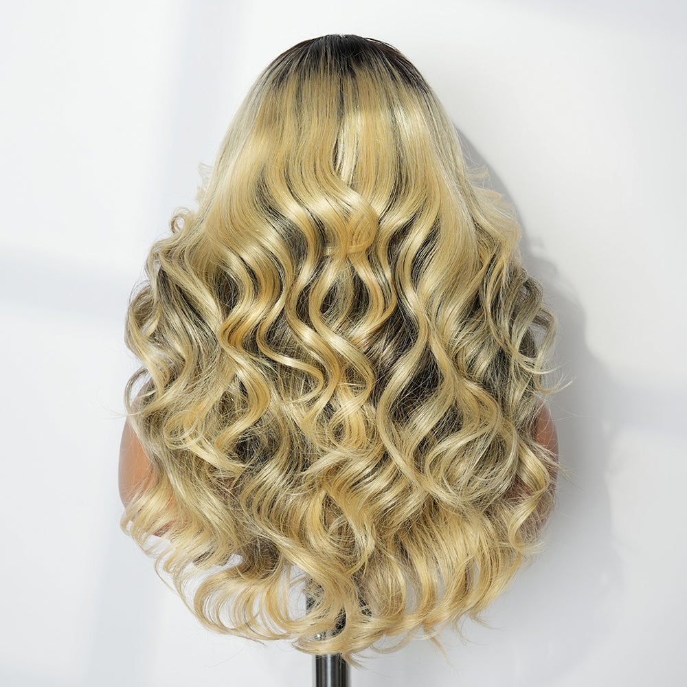 Zlike 13x4 Transparent Lace Heavy Layer Wavy Wigs Glueless Pull & Go Human Hair Wigs with Drawstring 300% Density