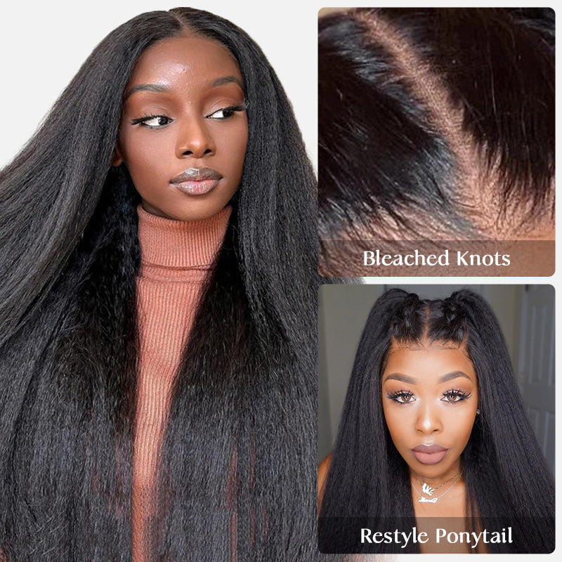 Glueless Lace Closure Wigs Yaki Straight Pre Cut Wear Go Human Hair Wigs With Baby Hair