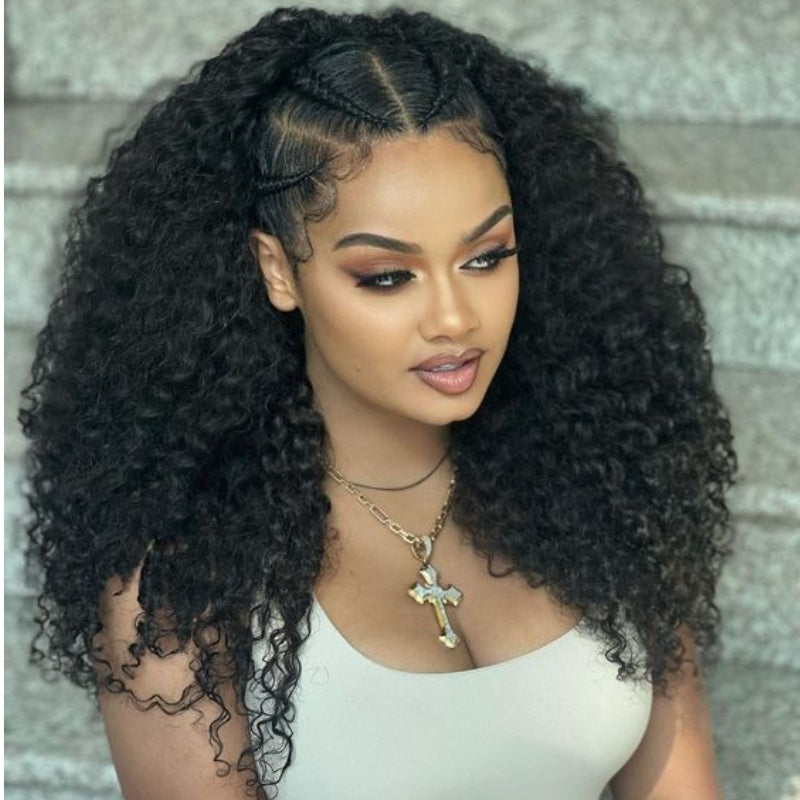 Zlike Pre-Braided Human Hair Wig Jerry Curly Pre Bleached Knots Lace Front Wigs