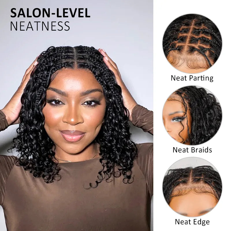 Zlike Boho Braids Water Wave Human Hair Wig Glueless 7x5 Closure Lace Wig Pre-Braided Pre-Cut HD Lace