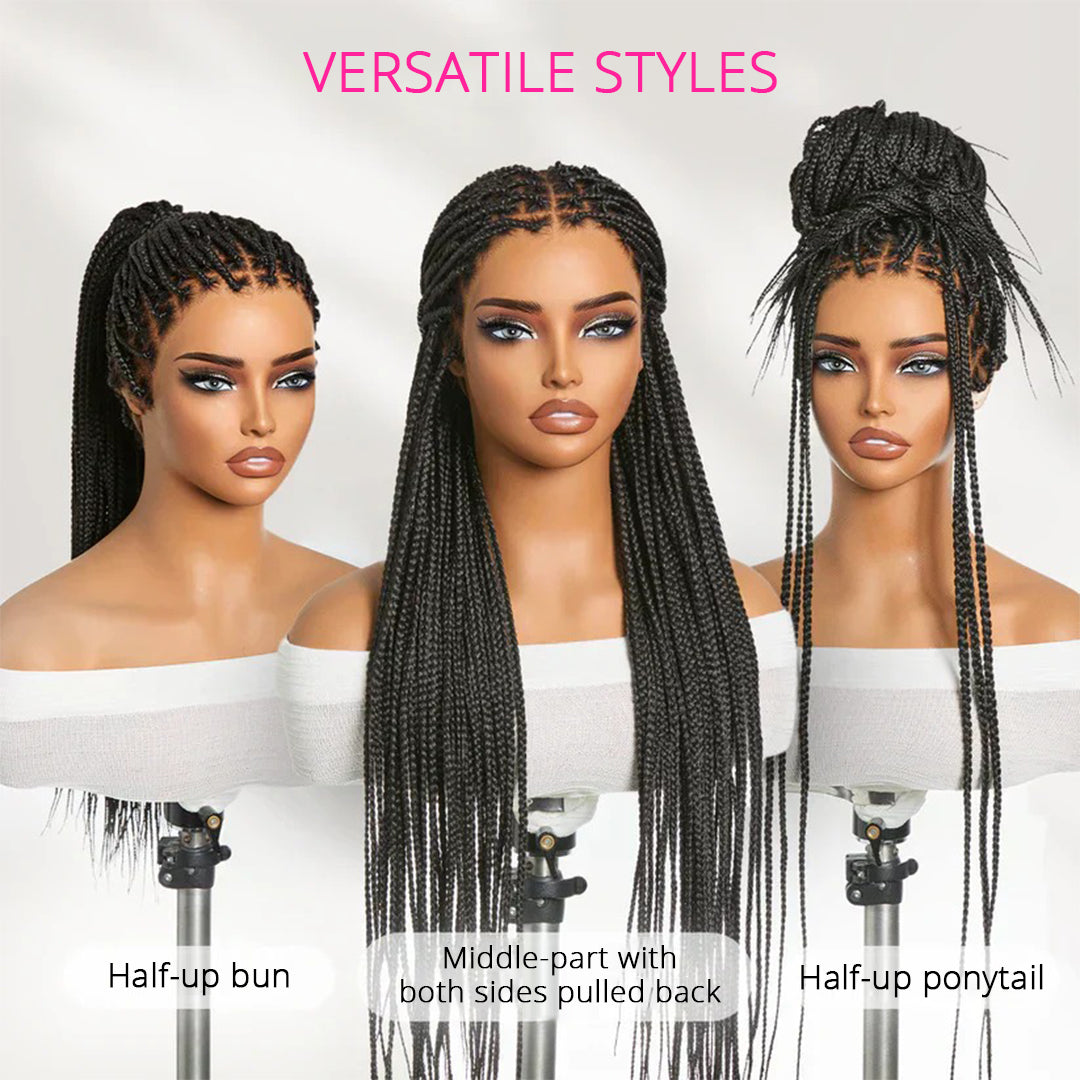 Zlike 613 Blonde Lightweight Knotless Box Braided Wigs Realistic Scalp Look Full Lace Drawstring Cap Real Human Hair Base