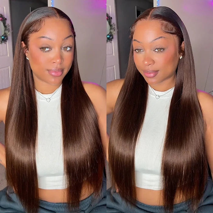 Chocolate Brown #4 Silky Straight Wig Lace Front Human Hair Wigs For Women-Zlike