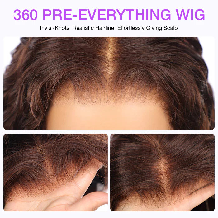 #4 Chocolate Brown Invisi-Band 360 Lace Frontal Wig Water Wave Pre Plucked Human Hair Wigs