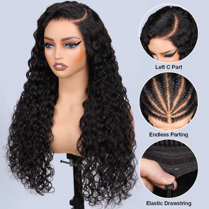 Zlike Pull Go Water Wave 13x6 Pre Cut Lace Front Wigs Natural Black Human Hair Pull To Wear Wigs