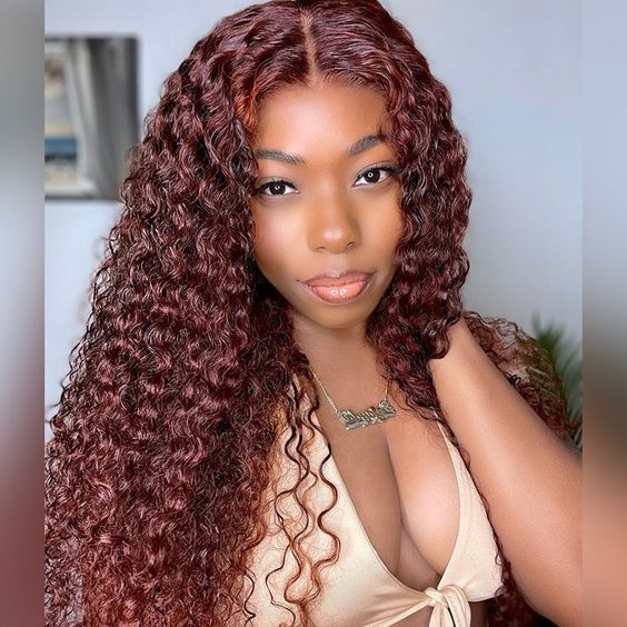 [BOGO] #33 Reddish Brown Water Wave Lace Front Human Hair Wigs With Baby Hair For Women