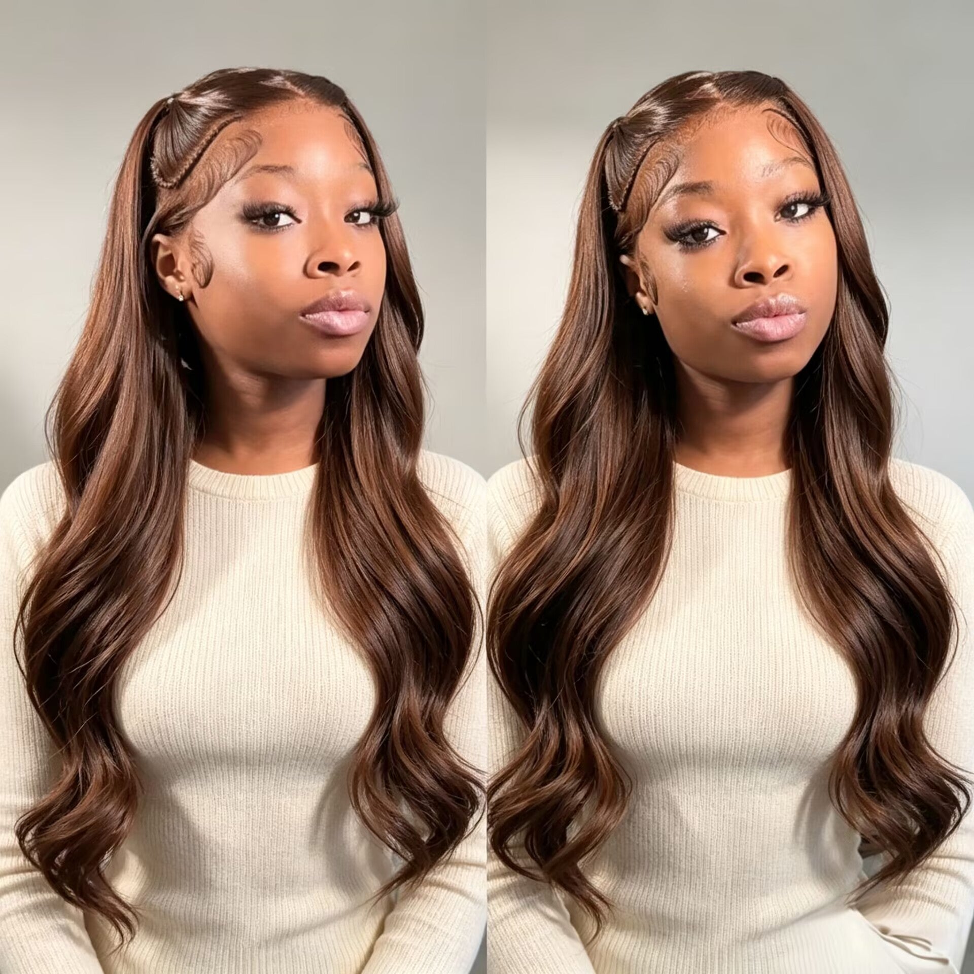 Zlike Brown Pre-Styled Zig Zag Part Straight Glueless 13x4 Lace Front Human Hair Wig