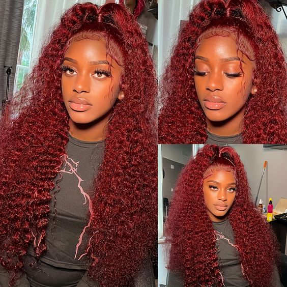 Pre Plucked 99J Burgundy 4x4 Deep Wave Lace Closure Human Hair Wigs Natural Hairline