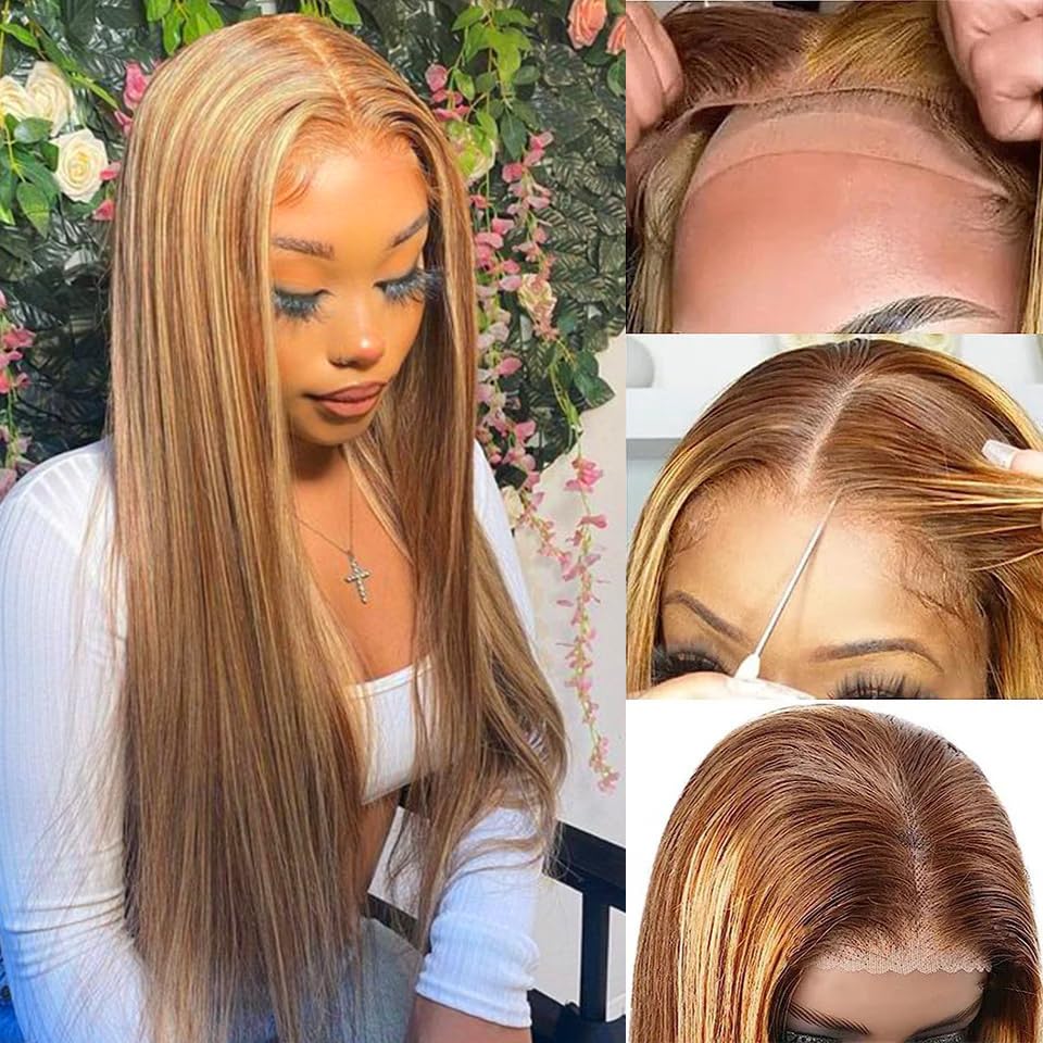 Ombre Blonde Highlights 5x5 Lace Closure Wear Go Straight Glueless Wigs Pre Cut Lace Wig