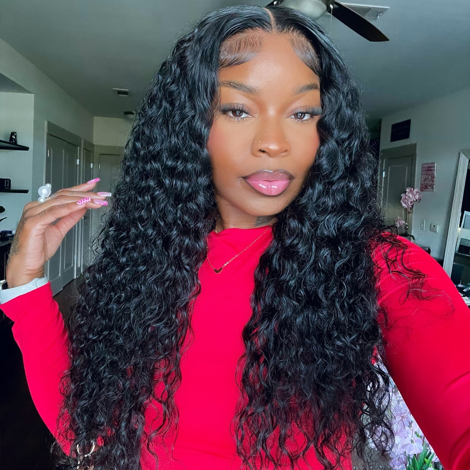 $199 for 26" Water Wave Transparent Lace Front Wig 100% Human Hair Wigs Natural Hairline Flash Sale