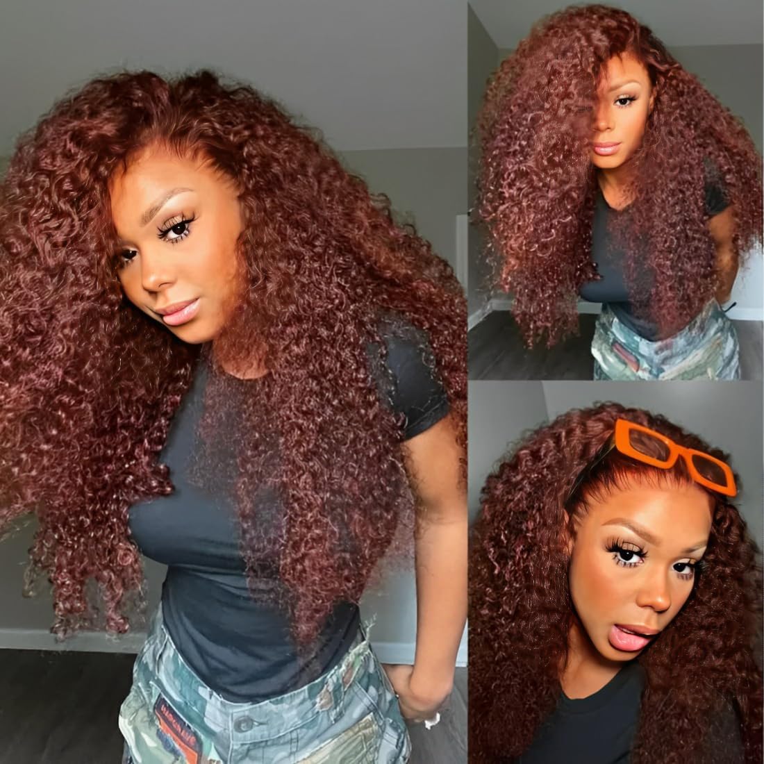 Reddish Brown 4x4 Water Wave Glueless Lace Closure Human Hair Wigs