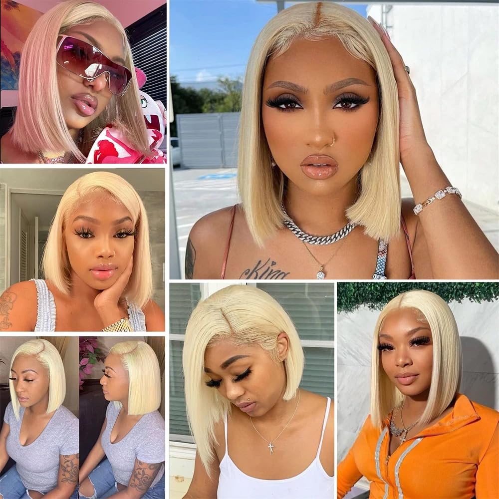 $189=2 Wigs | Bone Straight 13X4 Lace Frontal Wig Pre Plucked + 12Inch 613 Blonde Bob Wig 13X4 Lace Frontal Wig Human Hair Flash Sale