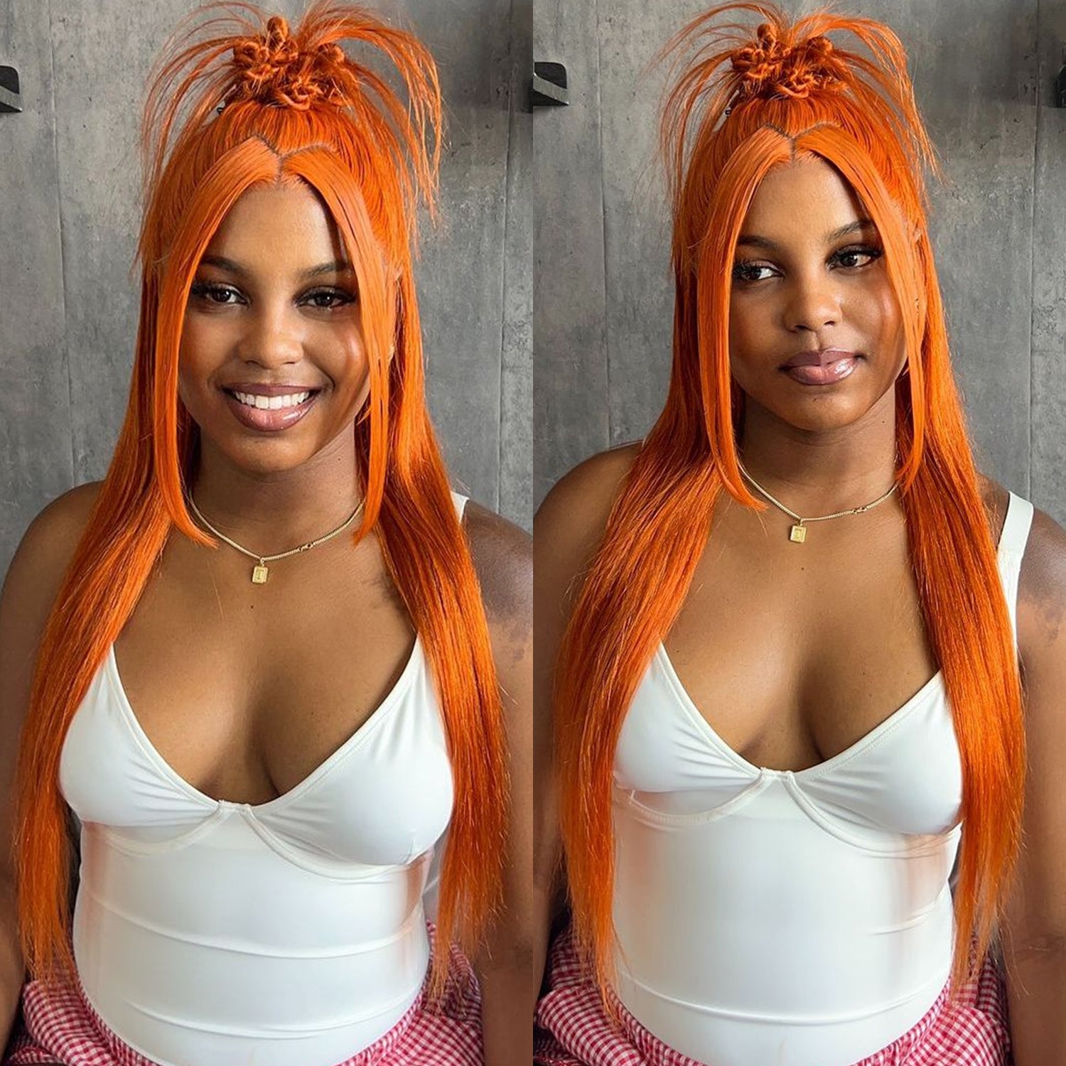 Zlike Orange #350 Sliky Straight 13x4 Lace Frontal Wigs Pre Plucked For Women