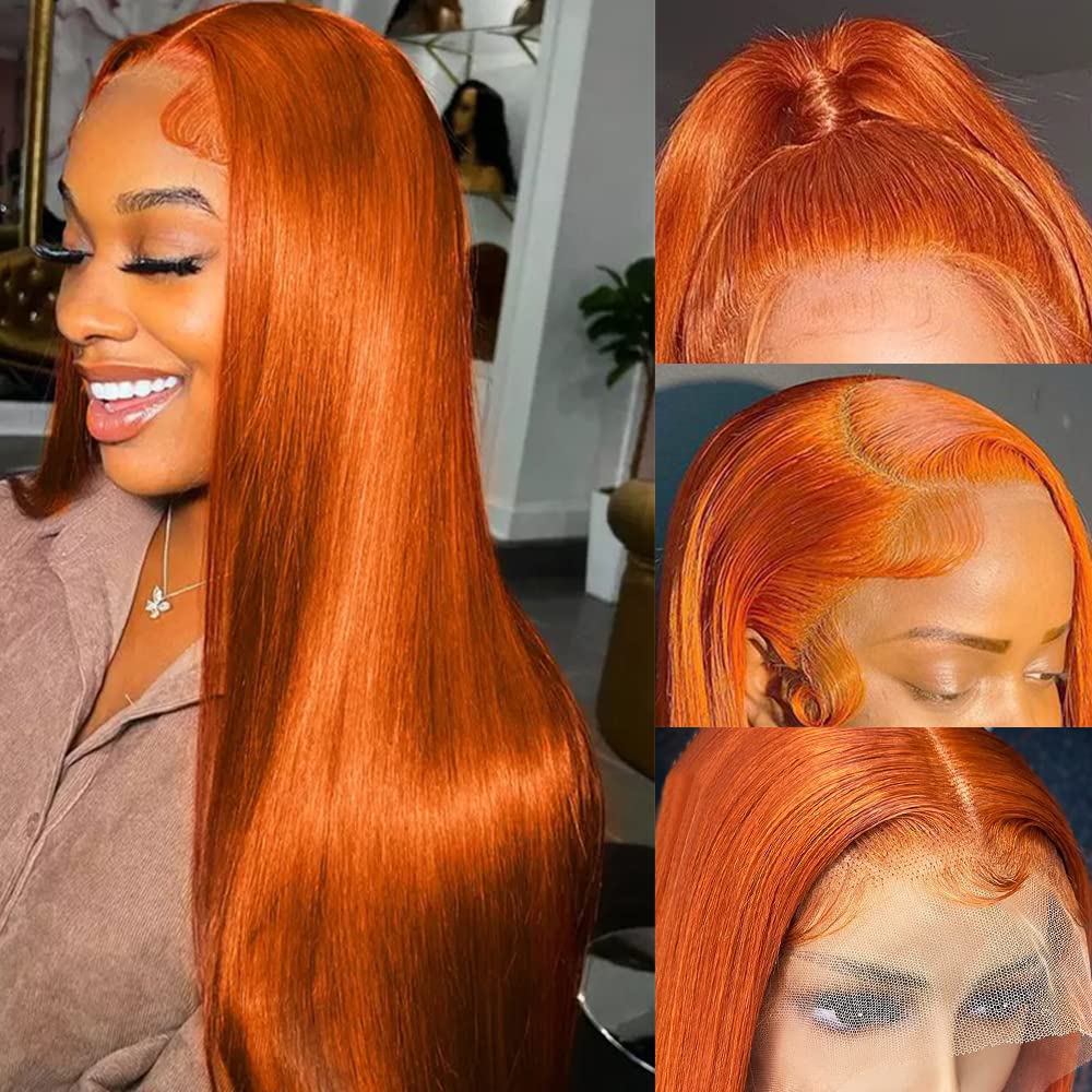 Zlike Orange #350 Sliky Straight 13x4 Lace Frontal Wigs Pre Plucked For Women