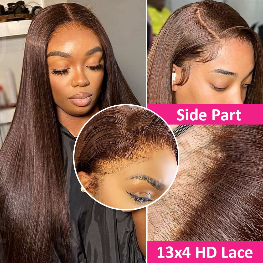 Chocolate Brown #4 Silky Straight 13x4 Lace Frontal Wigs For Women-Zlike